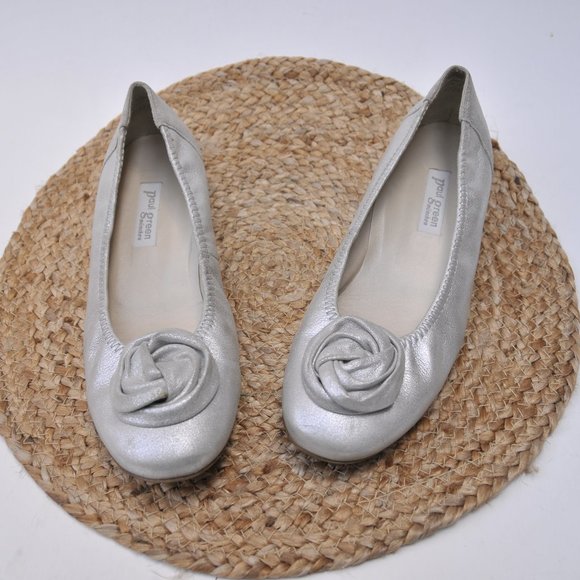 Paul Green Shoes - Paul Green Leather Silver Ballet Flats